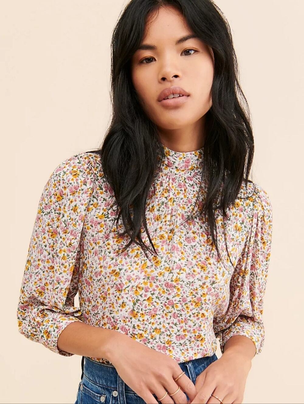 ROLLA'S Stephanie Coast Floral Mock-Neck Blouse